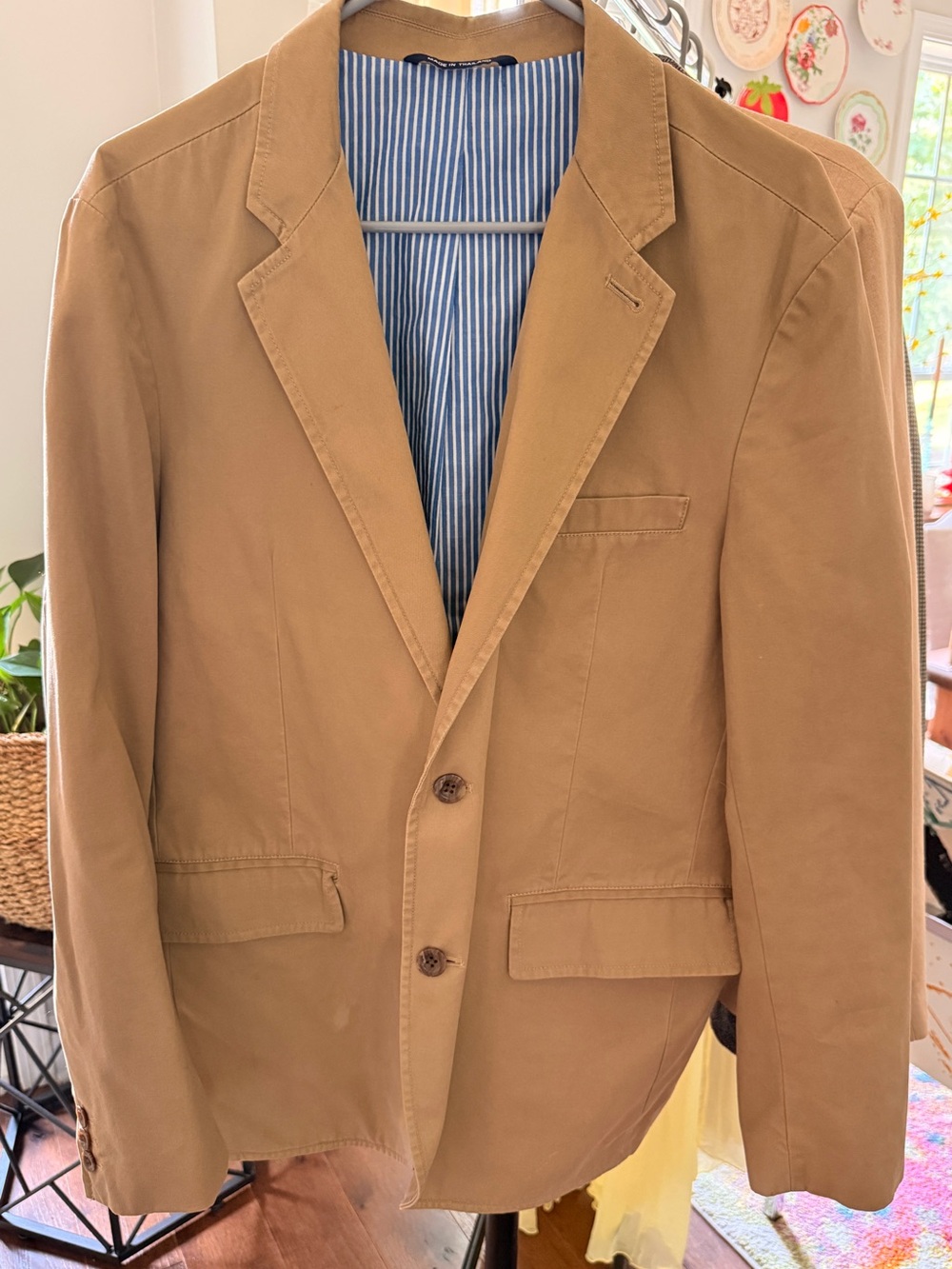 GAP Tan Blazer with Blue-Striped Lining
